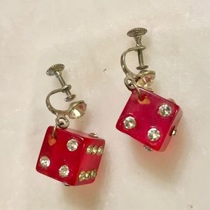 Antique Bakelite Dice Screw Earrings